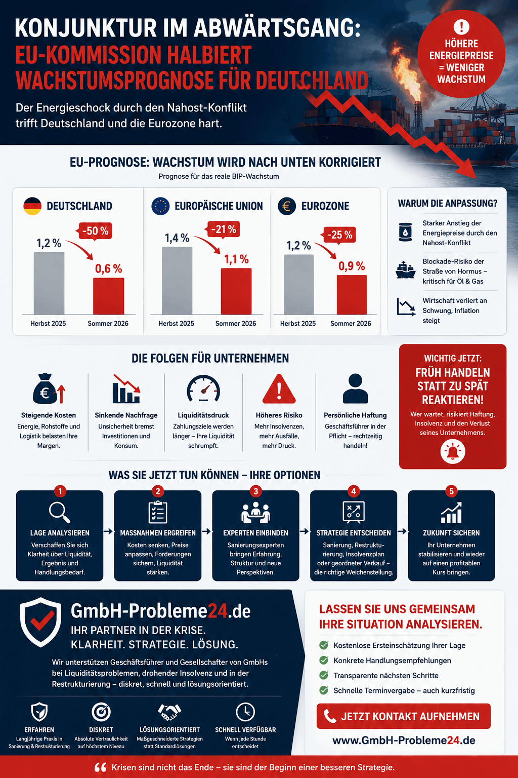 Konjunkturkrise 2026 - halbierte Wachstumsprognose Infografik
